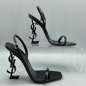 NEW Saint Laurent Women’s 110mm Opyum YSL Patent Leather Sandals Black Size 7